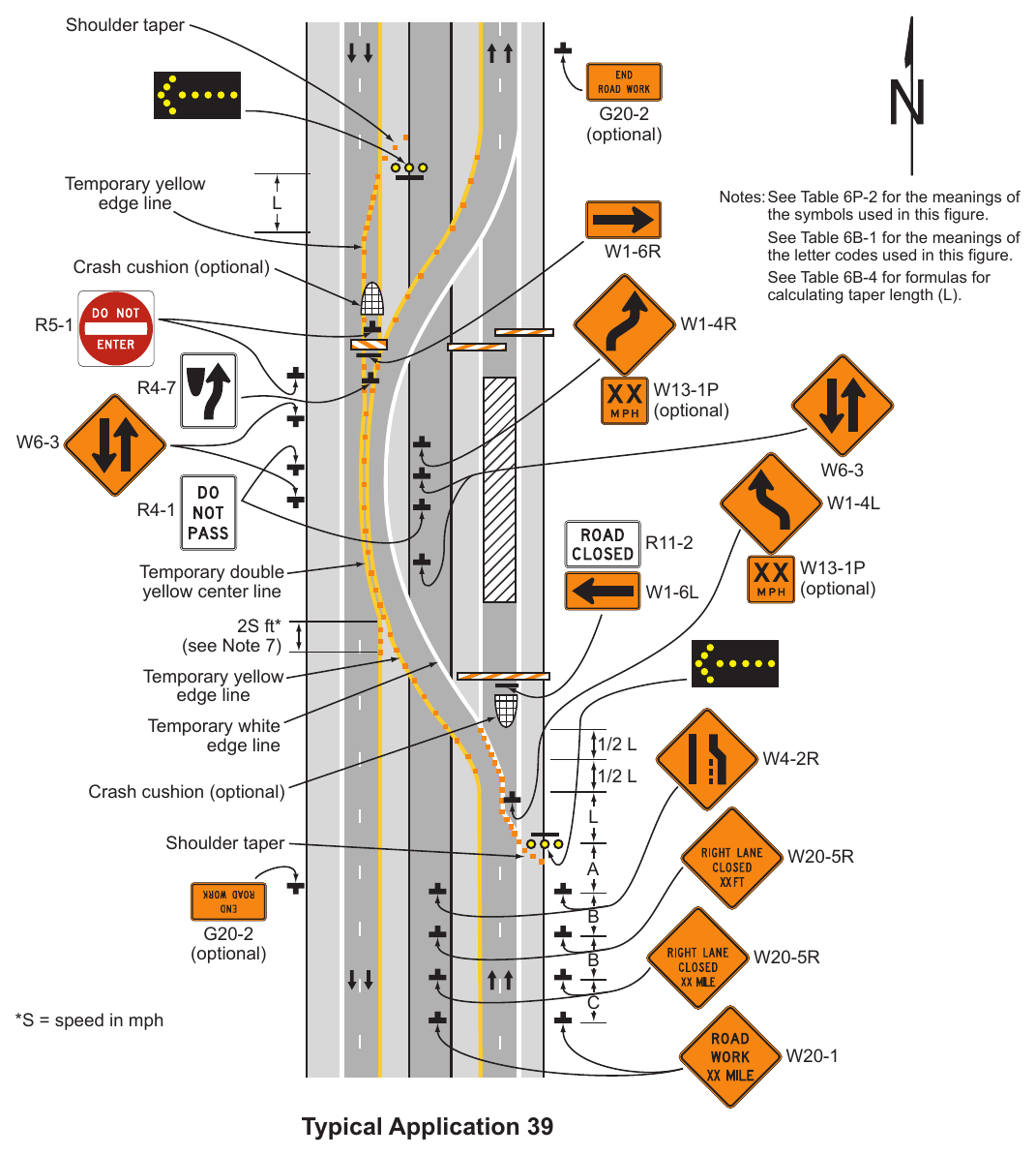 Figure 6P-39. Median Crossover on a Freeway (TA-39) Shoulder taper