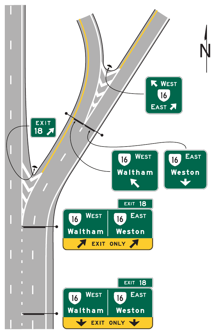 Figure 2E-25(VA). Examples of Signing for an Interchange Exit Ramp with a Downstream Split (Sheet 2 of 2)